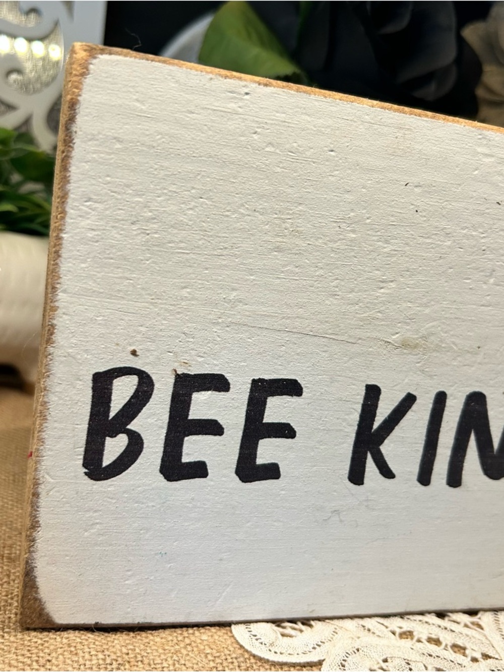 Rustic Bee Kind Wooden Block Sign - Farmhouse Tiered Tray Decor - Bumblebee Art - Picture 5 of 14